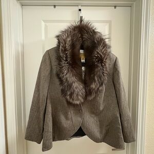 Saks Fifth Avenue Brown Blazer with Faux Fur Collar